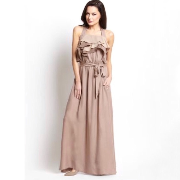 RYU Mauve Ruffle Halter Maxi Dress Smock Back Tie Waist Women’s Size Large NEW - Picture 2 of 9